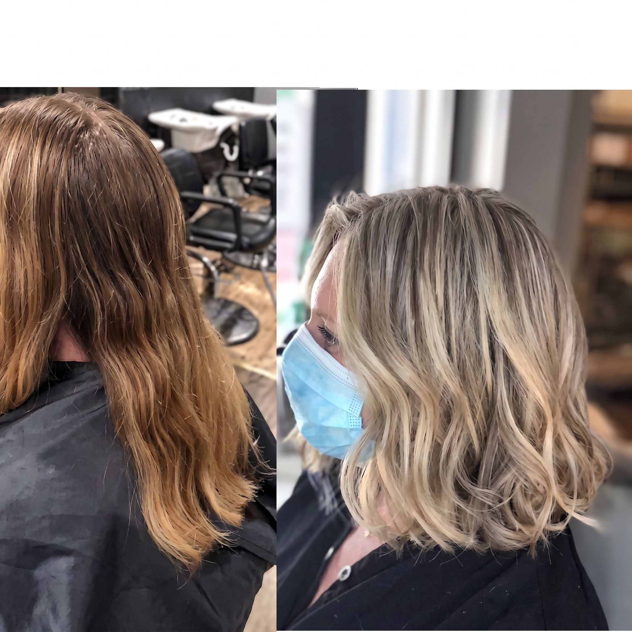 Before and after blonde highlights and a bob haircut at Salon DP Lorana