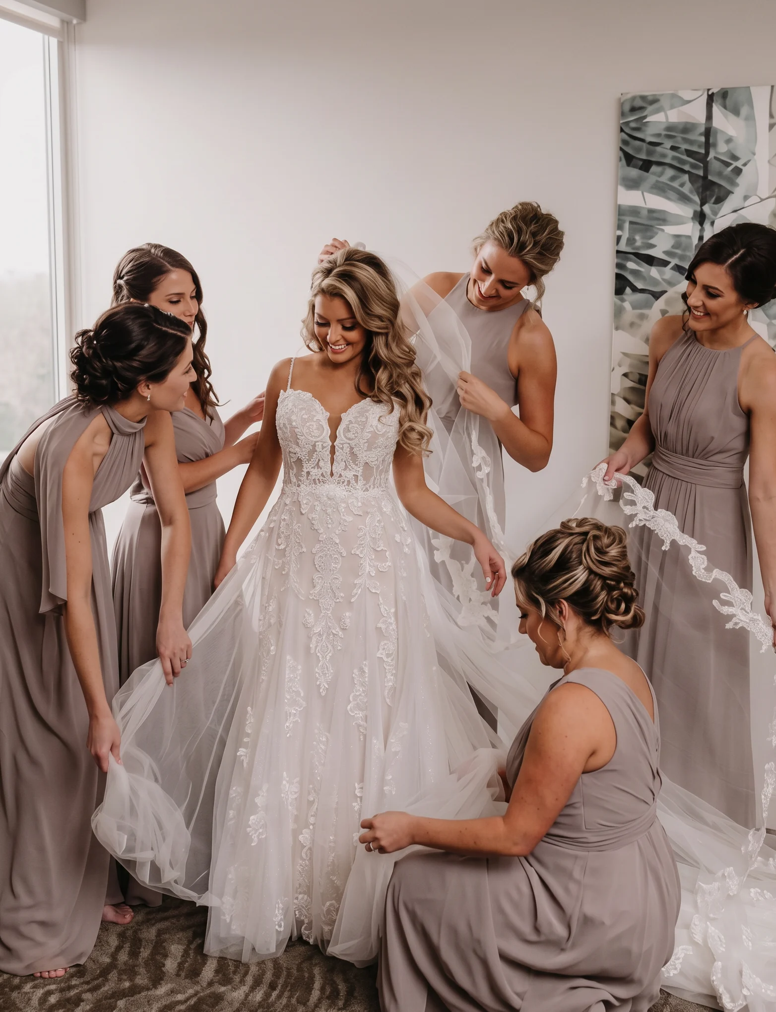 Bride and bridesmaids with formal hair by Salon DP Lorana